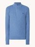 Fijngebreide pullover met halve rits en logoborduring - Blue Stone Hthr / Blauw