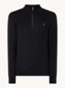 Fijngebreide pullover met halve rits en logoborduring - Polo Black/Tonal Purple / Zwart