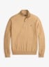 Fijngebreide trui met halve rits en logoborduring - Camel Melange / Bruin