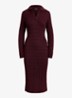Kabelgebreide midi trui-jurk met kraag - Dark Garnet / Bordeauxrood