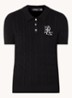  Kabelgebreide polo met logoborduring - Black / zwart