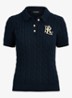 Kabelgebreide polo met logoborduring - Donkerblauw