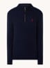 Kabelgebreide trui in kasjmierblend met halve rits - Donkerblauw
