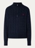 Kabelgebreide trui met halve rits en logo - Donkerblauw