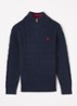 Kabelgebreide trui met halve rits - Donkerblauw