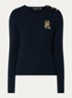 Kabelgebreide trui met logoborduring - Lauren navy / donkerblauw
