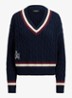 Kabelgebreide trui met logoborduring - Donkerblauw
