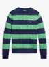 Kabelgebreide trui met streepprint - Navy Green Combo-3YK1
