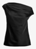 One shoulder top van satijn met plooidetail - Black / Zwart