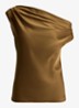 One shoulder top van satijn met plooidetail - Tobacco Bronze / Bruin