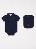 Set van romper met muts en slab in giftbox 3-delig - Donkerblauw
