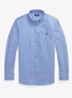Slim fit overhemd met logoborduring - Blue/White Hairline / Blauw