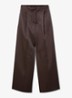 Ellen mid waist wide leg broek van satijn met persplooi - Bordeauxrood