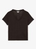 Lola T-shirt van linnen met V-hals - Chocoladebruin