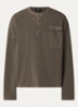 Henley sweater met borstzak en verwassen afwerking - Zand