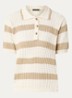 Fijngebreide polo met streepprint - Creme