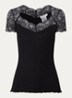 Beatha ribgebreide top in zijdeblend met details van kant - Zwart