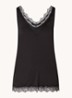 Tanktop met V-hals en kant - Zwart
