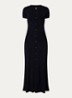 Midi blousejurk met ribstructuur - Donkerblauw