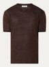 T-shirt van linnen met ronde hals - Donkerbruin