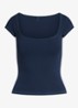 Cotton Jersey t-shirt met rechthoekige hals - Donkerblauw