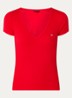 Fijngebreid T-shirt met logo - Rood