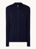 Fijngebreid vest in kasjmierblend met logoborduring - Donkerblauw