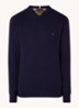 Fijngebreide pullover in kasjmierblend met logoborduring - Donkerblauw