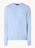Fijngebreide pullover in kasjmierblend met logoborduring - Lichtblauw