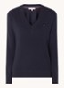 Fijngebreide pullover met logoborduring  - Donkerblauw