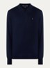 Fijngebreide regular fit polo in kasjmierblend met logo - Donkerblauw