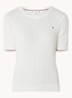 Kabelgebreide top met logoborduring - Wit