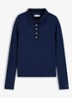 Ribgebreide polo met knoop details - Donkerblauw