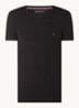 Slim fit T-shirt met logoborduring - Zwart