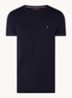 Slim fit T-shirt met logoborduring - Donkerblauw