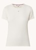 T-shirt met ribstructuur en logoborduring - Creme
