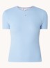 T-shirt met ribstructuur en logoborduring - Lichtblauw
