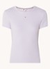 T-shirt met ribstructuur en logoborduring - Lila