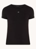 T-shirt met ribstructuur en logoborduring - Zwart