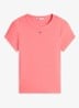 T-shirt met ribstructuur en logoborduring - Roze