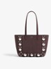 Shopper van suède met studs - Donkerbruin