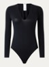 Semi-transparante body met V-hals - Zwart