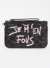 Z clutch van leer met logoprint - Zwart